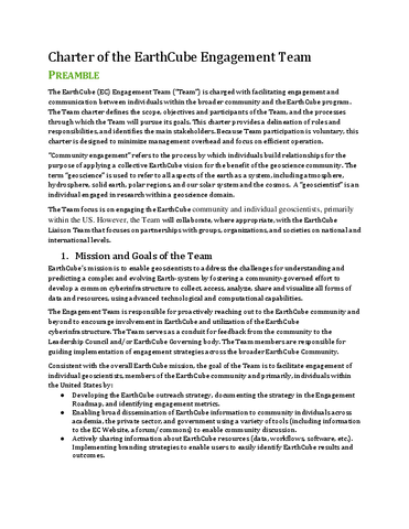 Charter of the EarthCube Engagement Team