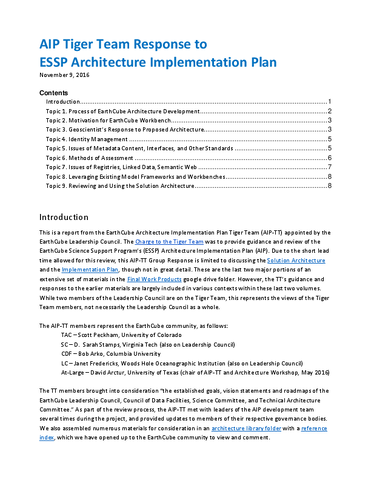 AIP Tiger Team Response to Architecture Implementation Plan