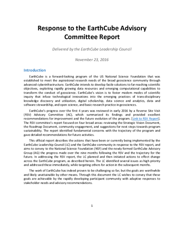Leadership Council Response to the EarthCube Advisory Committee Report