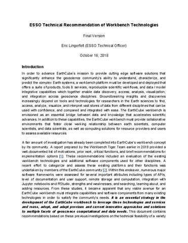 ESSO Technical Recommendation of Workbench Technologies