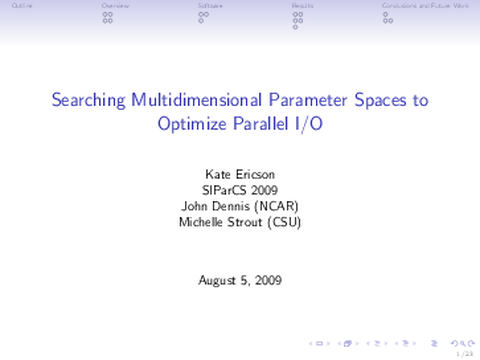 Searching multidimensional parameter spaces to optimize Parallel I/O [presentation]