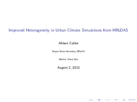 Improved heterogeneity in urban climate simulations from HRLDAS [presentation]