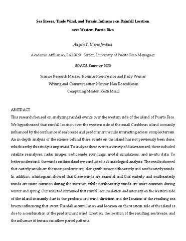 Sea Breeze, Trade Wind, and Terrain Influence on Rainfall Location over Western Puerto Rico