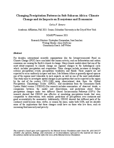 Changing Precipitation Patterns in Sub-Saharan Africa: Climate Change and its Impacts on Ecosystems and Economies