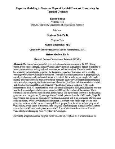 Bayesian Modeling to Generate Maps of Rainfall Forecast Uncertainty for Tropical Cyclones