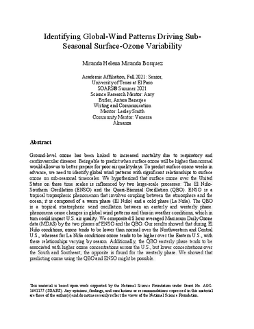 Identifying global-wind patterns driving sub-seasonal surface- ozone variability