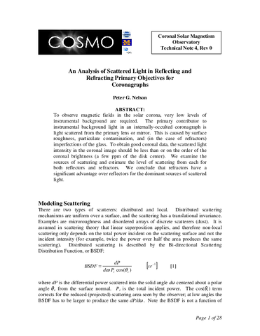 An analysis of scattered light in reflecting and refracting primary objectives for coronagraphs