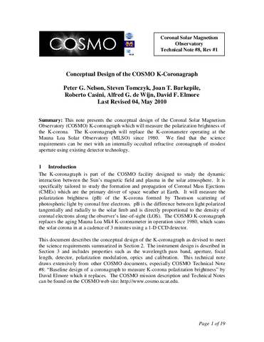 Conceptual design of the COSMO K-coronagraph