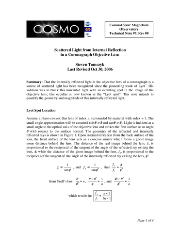 Scattered light from internal reflection in a coronagraph objective lens