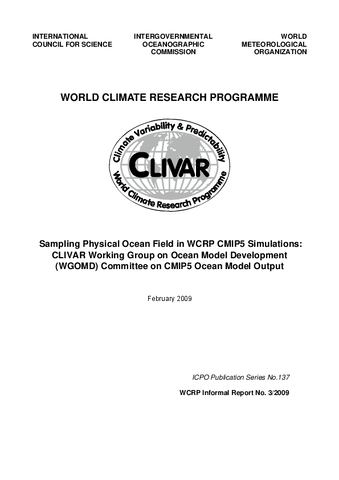 Sampling physical ocean fields in WCRP CMIP5 simulations: CLIVAR Working Group on Ocean Model Development (WGOMD) committee on CMIP5 ocean model output
