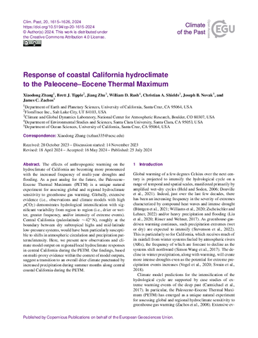 Response of coastal California hydroclimate to the Paleocene–Eocene Thermal Maximum