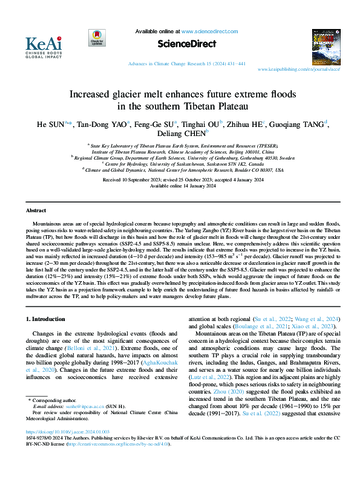 Increased glacier melt enhances future extreme floods in the southern Tibetan Plateau