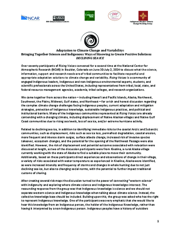 2014 Rising Voices Workshop Report on Declining Sea Ice