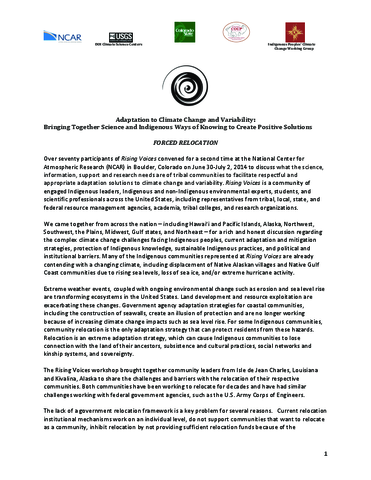 2014 Rising Voices Workshop Report on Forced Relocation
